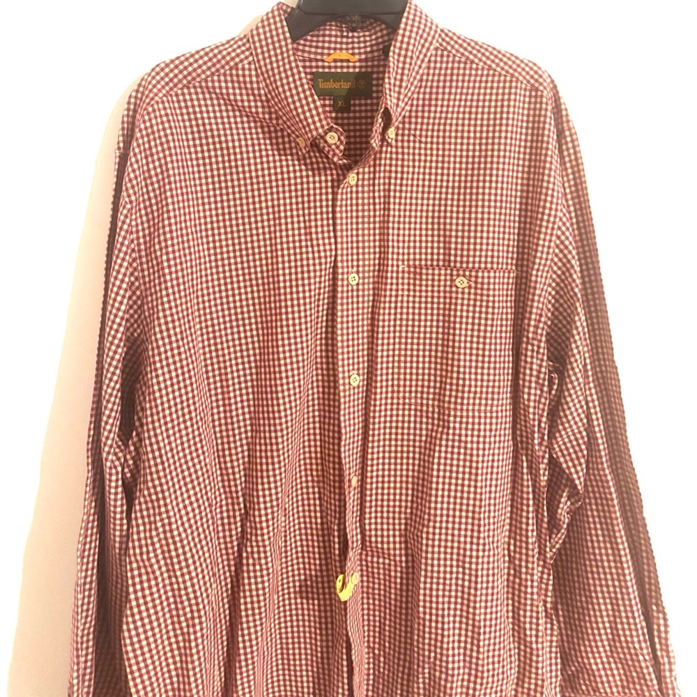 Timberland Size XL Menโs Burgundy Checkeredโ Shirt